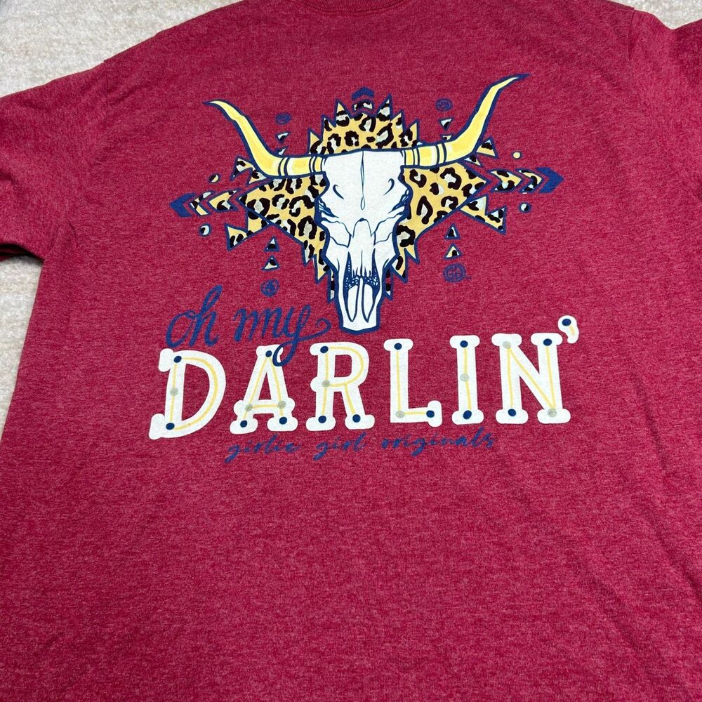 Girlie Girl Originals T-Shirt Womens M Red Heather Steer Skull Back Graphic